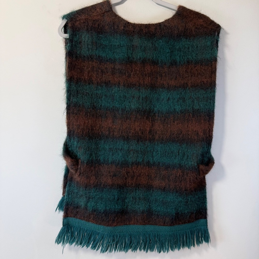 Strathtay Originals Vest Womens M? Green Brown Striped Mohair Fringe Scotland EX - Picture 2 of 7